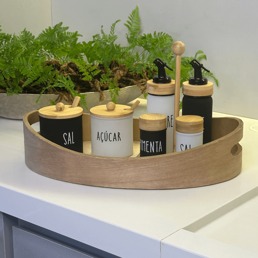 Bandeja de Madeira com Fibra Natural 48cm