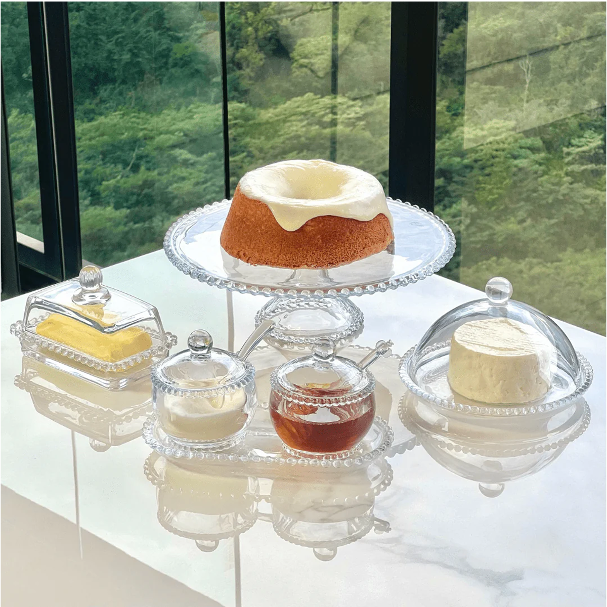 Kit Mesa Posta Cristal Pearl Bolinha 6 Peças