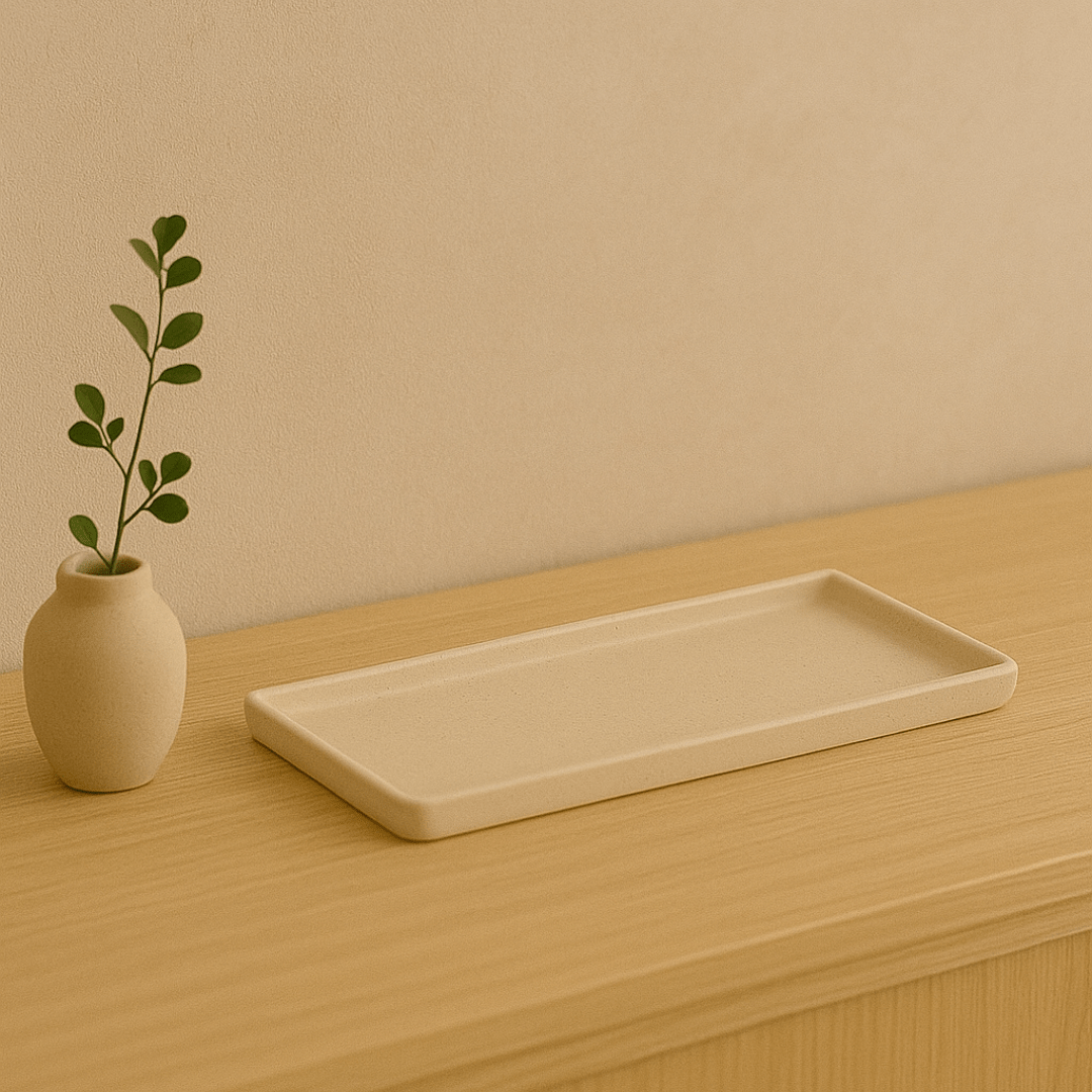 Bandeja em Cerâmica Retangular Branca 33cm
