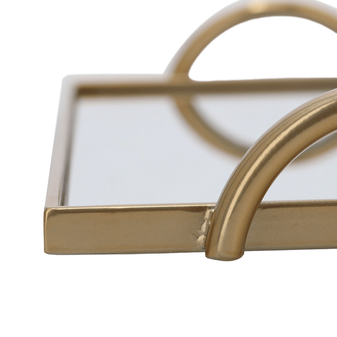Bandeja em Metal com Espelho Dourado 45,5cm