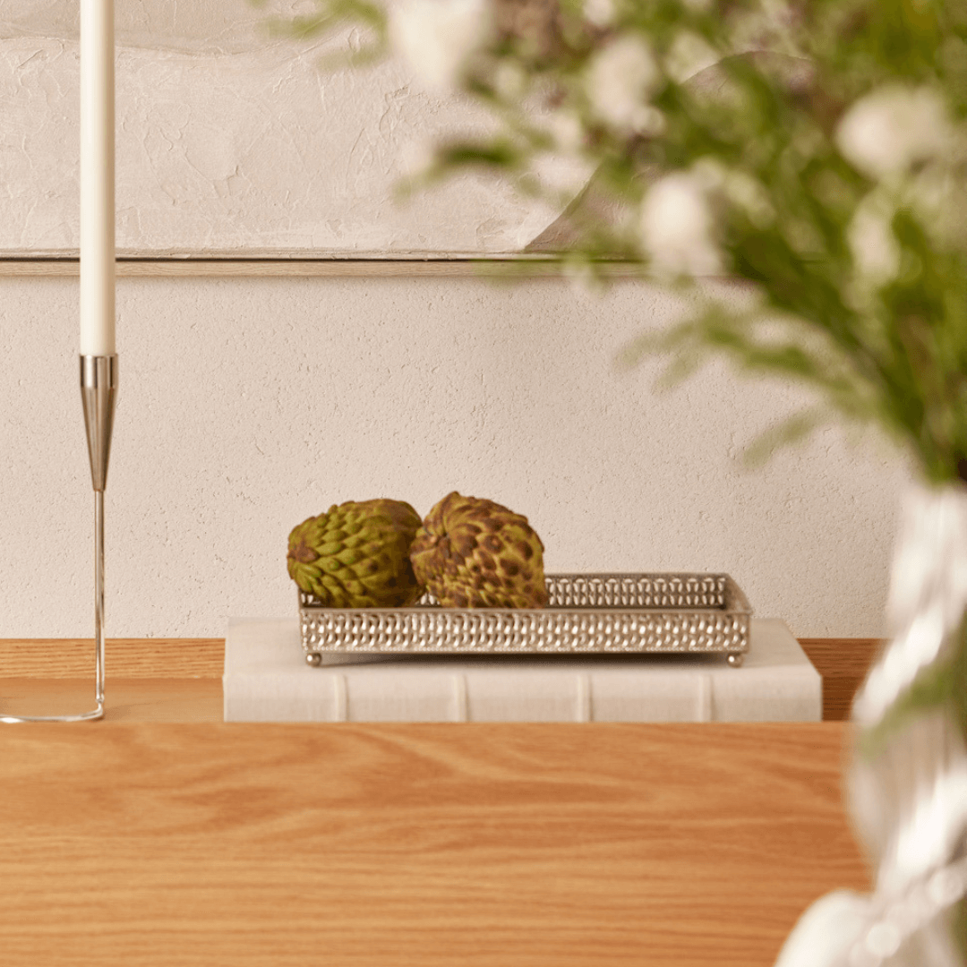 Bandeja Retangular de Metal Espelhada Cromada 24cm