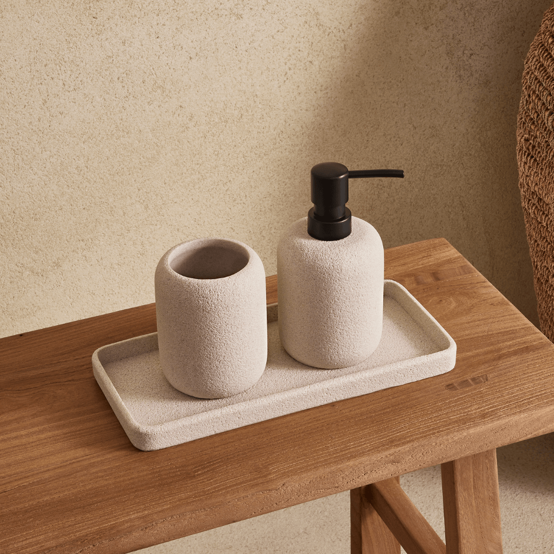 Dispenser Porta Sabonete Liquido em Poliresina Bege 15,5cm