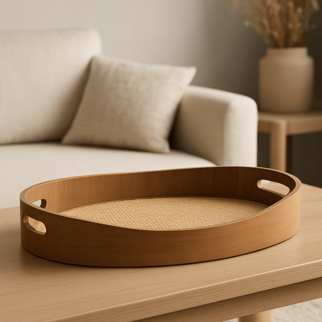Bandeja de Madeira com Fibra Natural 48cm