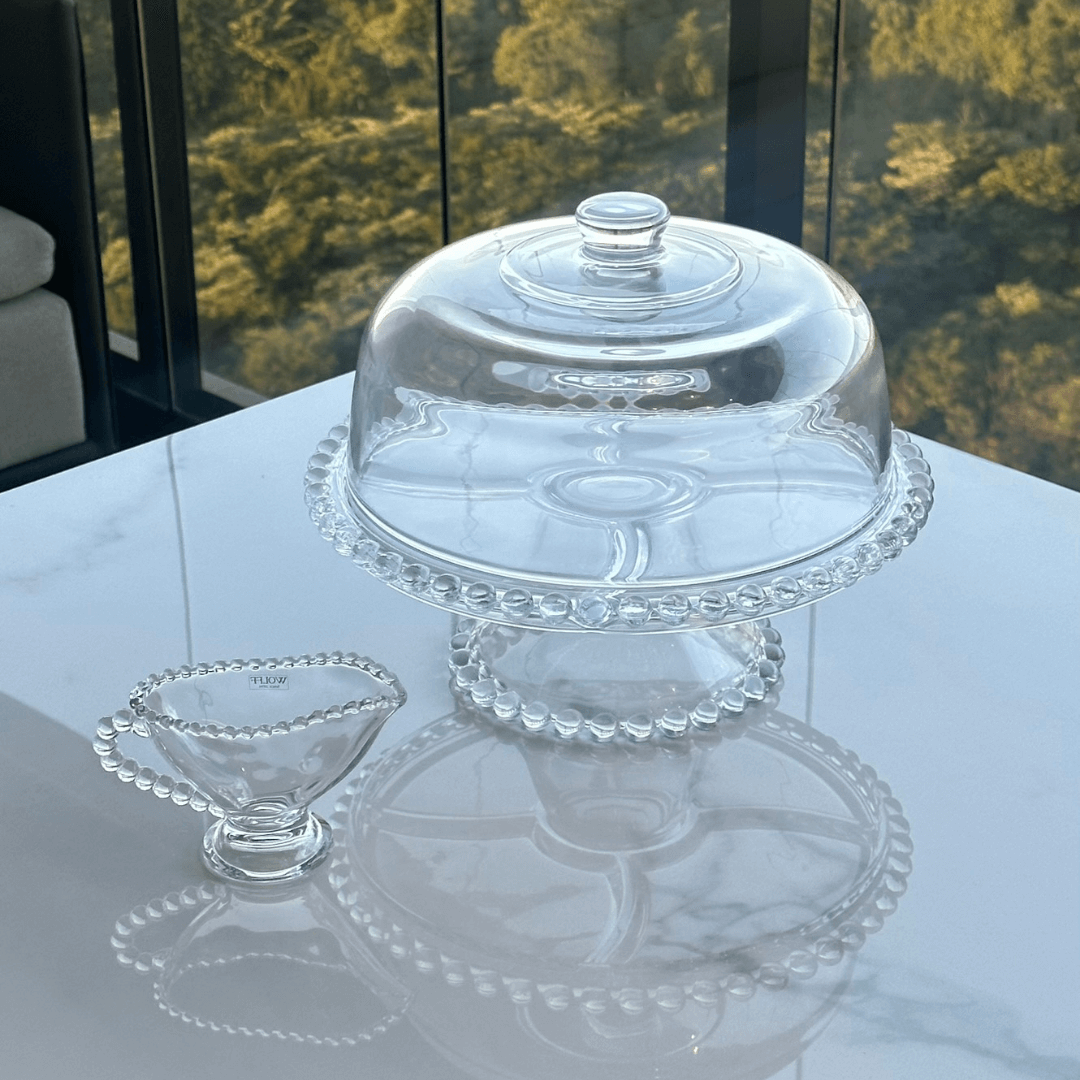 Kit Molheira com Boleira de Cristal Pearl 2 Peças