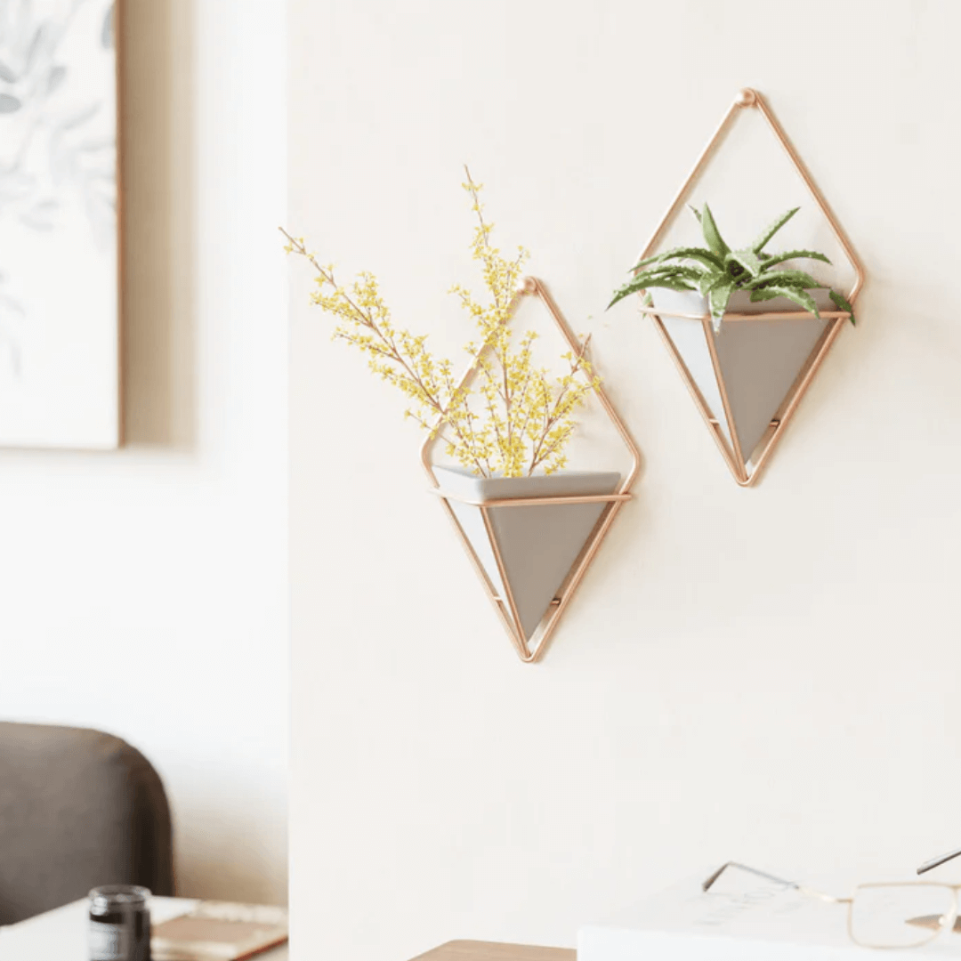 Conjunto Vaso Decorativo Cachepot de Parede Triangular de Concreto 18 cm x 11,5 cm 2 Peças