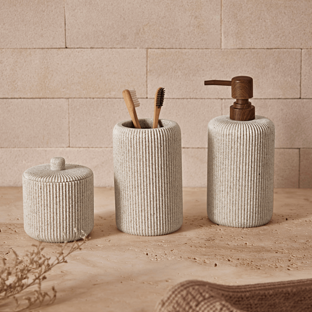 Copo Porta Escova Multiuso em Poliresina Areia 14cm