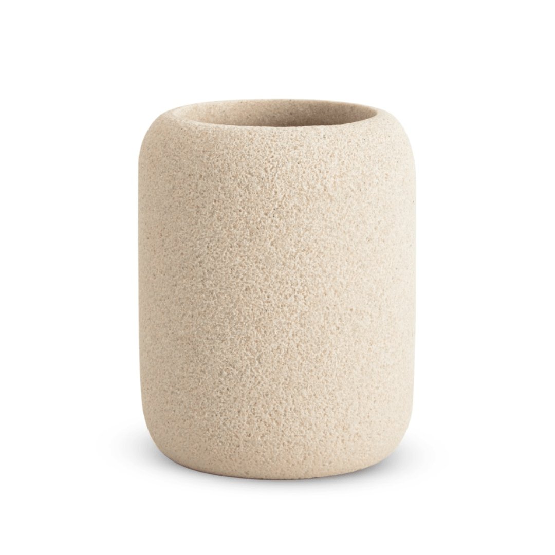 Copo Porta Escova Multiuso em Poliresina Bege 10cm