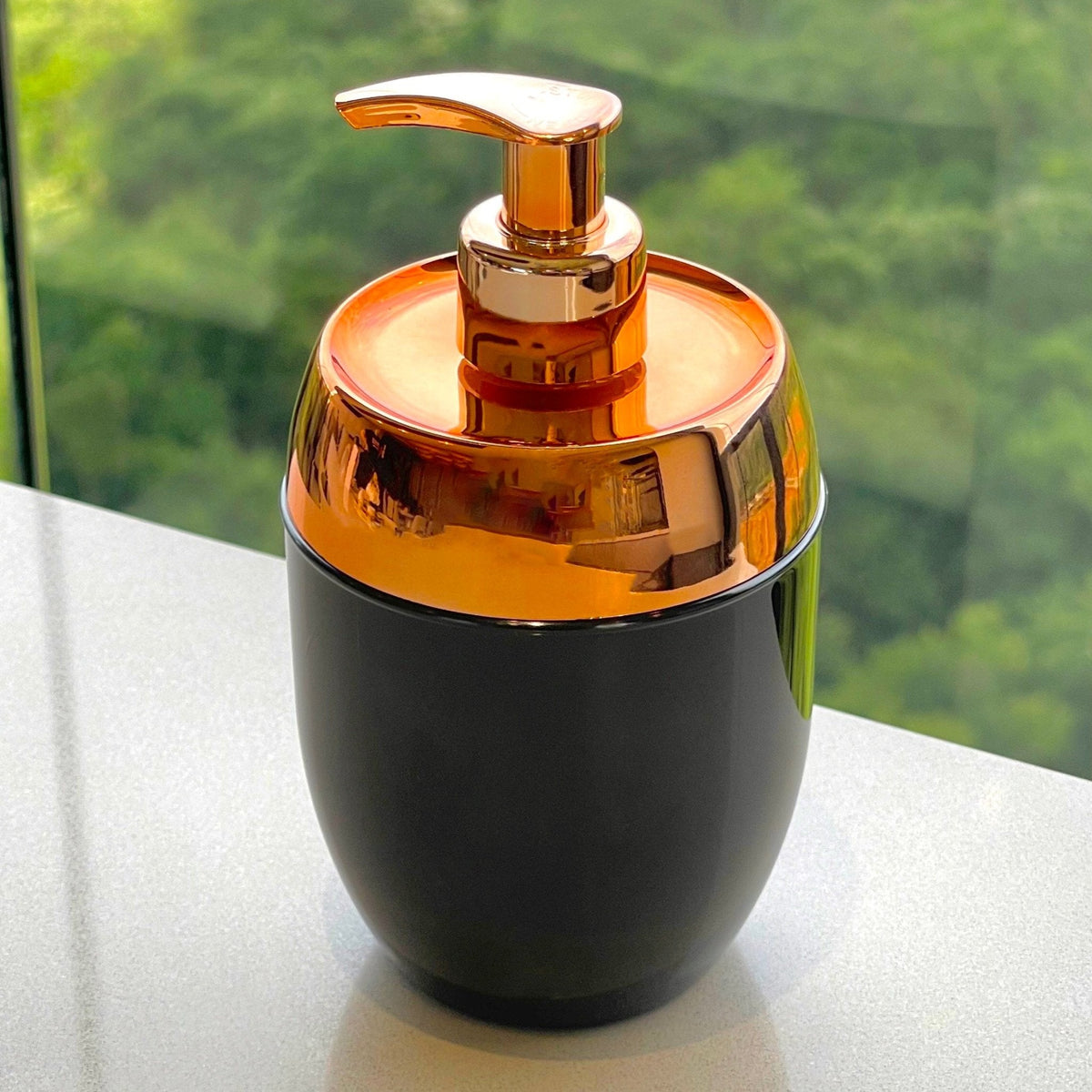 Dispenser Porta Sabonete Liquido Acquaset Preto e Rose Gold 300ml