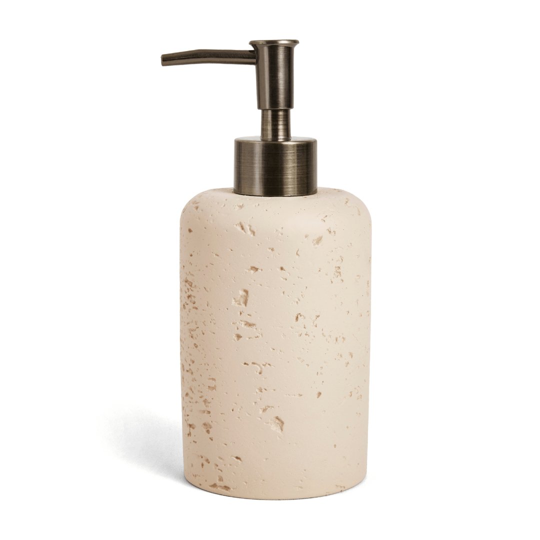 Dispenser Porta Sabonete Liquido em CImento Bege e Dourado