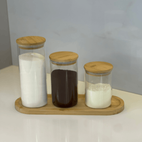 Jogo 3 Potes Hermeticos de Vidro com Tampa em Bambu Avelino