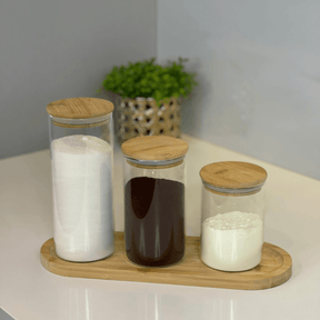 Jogo 3 Potes Hermeticos de Vidro com Tampa em Bambu Avelino